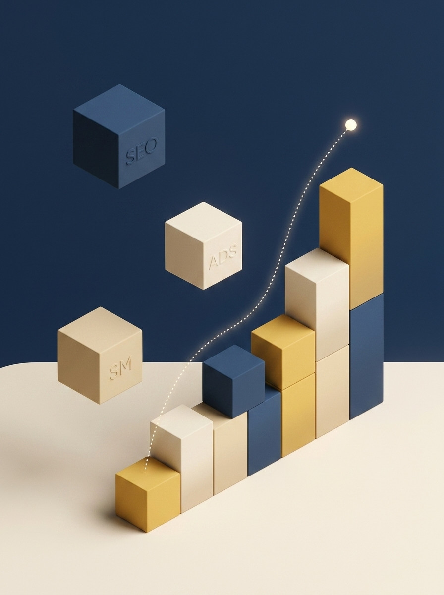 Abstrakcyjna kompozycja 3D — filary usług helpme.pl