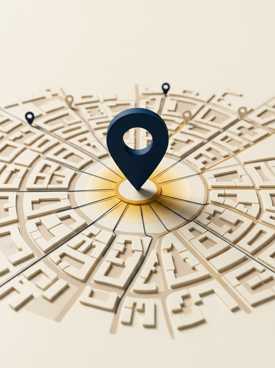 Mapa miasta z pinezką — pozycjonowanie lokalne firm usługowych