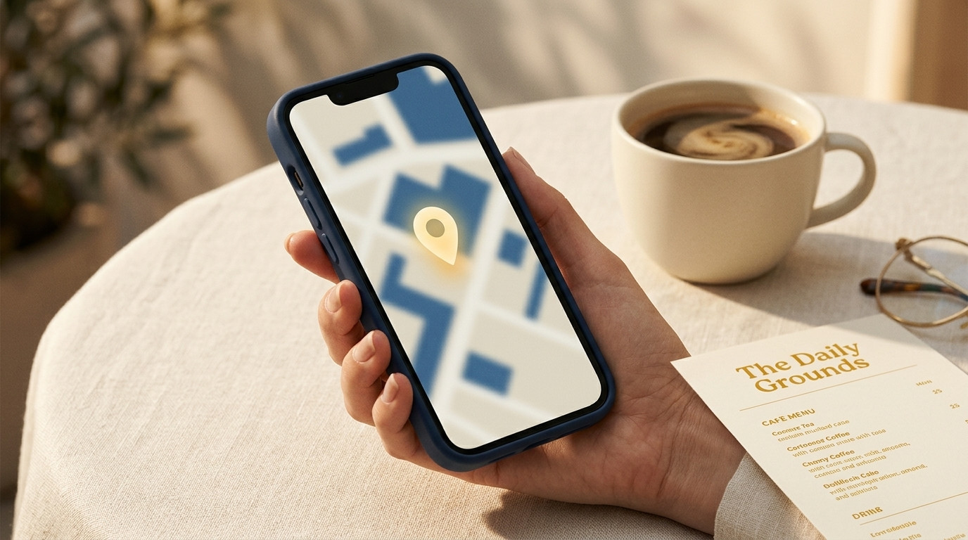 Lokalna ulica w centrum miasta — witryny sklepów jako metafora widoczności w Mapach Google